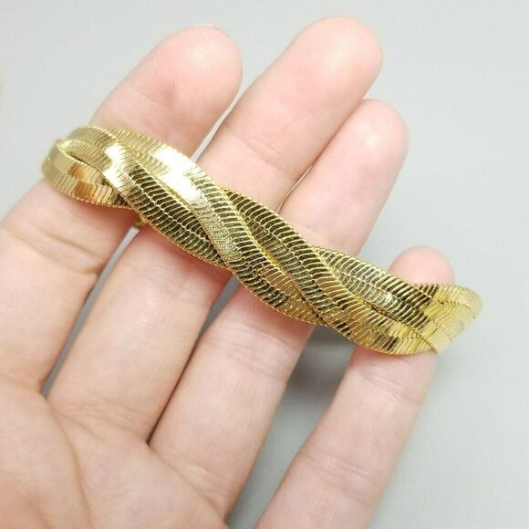 Vintage Avon Gold Tone Braided Herringbone Flat Chain Necklace Bracelet Set - Picture 4 of 8